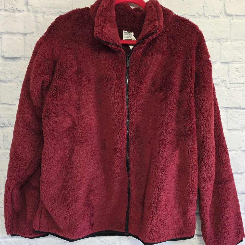 PINK Victoria's Secret Sherpa Teddy Jacket Full Zip Maroon VS Sweater New XL - Picture 2 of 16